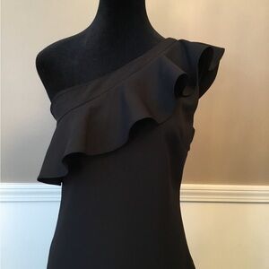 Tea n Cup Black One-Shoulder Ruffle Dress